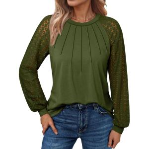 imageATHMILE Womens Long Sleeve Shirts Lace Tops Business Casual Outfits Dressy Fall Fashion BlousesArmygreen