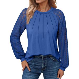 imageATHMILE Womens Long Sleeve Shirts Lace Tops Business Casual Outfits Dressy Fall Fashion BlousesBlue