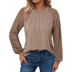 imageATHMILE Womens Long Sleeve Shirts Lace Tops Business Casual Outfits Dressy Fall Fashion BlousesKhaki