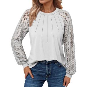 imageATHMILE Womens Long Sleeve Shirts Lace Tops Business Casual Outfits Dressy Fall Fashion BlousesWhite
