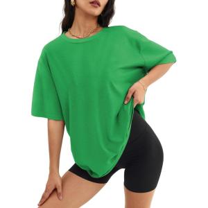 imageATHMILE Womens Oversized T Shirts Loose Fit Crewneck Short Sleeve Tops Summer Casual Blouse Y2K 2025 Basic Tee BeachSaint Patrick Green