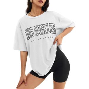 imageATHMILE Womens Oversized T Shirts Loose Fit Crewneck Short Sleeve Tops Summer Casual Blouse Y2K 2025 Basic Tee BeachWhitep