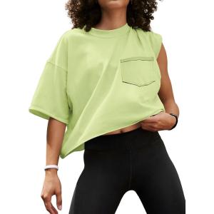 imageATHMILE Womens Oversized TShirts Short Sleeve Workout Crop Tops Casual Drop Shoulder Boxy Roll Hem Basic Loose TeesMint Green