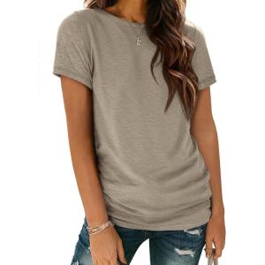 imageATHMILE Womens T Shirt Summer Tops Short Sleeve Fashion School Teachers Clothes 2025 Spring Beach Vacation TrendyCoffee Grey