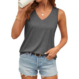 imageATHMILE Womens Tank Top V Neck Flowy Summer Tee Shirts Casual Basic Solid Color Trendy Beach Sleeveless Tops 2025Darkgrey