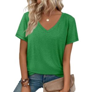 imageATHMILE Womens Tops Shirts for Women Short Sleeve V Neck Tee Summer Fashion Trendy Soft Casual Spring Clothes Outfits BeachSan Pa Green