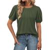 imageATHMILE Womens Cute Summer Tops Puff Short Sleeve Shirts Dressy Blouses Trendy Business Casual OutfitsArmygreen