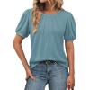 imageATHMILE Womens Cute Summer Tops Puff Short Sleeve Shirts Dressy Blouses Trendy Business Casual OutfitsBlue Green
