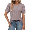 imageATHMILE Womens Cute Summer Tops Puff Short Sleeve Shirts Dressy Blouses Trendy Business Casual OutfitsGrey Purple