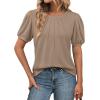 imageATHMILE Womens Cute Summer Tops Puff Short Sleeve Shirts Dressy Blouses Trendy Business Casual OutfitsKhaki