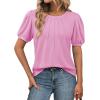 imageATHMILE Womens Cute Summer Tops Puff Short Sleeve Shirts Dressy Blouses Trendy Business Casual OutfitsPink