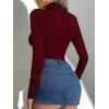 imageATHMILE Womens Mock Turtle Neck Long Sleeve Tops Bodysuit JumpsuitBurgundy