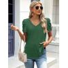 imageATHMILE Womens Summer Shirt V Neck Casual Tshirts Puff Sleeve Tops for Women Trendy 2025 Tunic Solid ColorDark Green