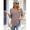 imageATHMILE Womens Summer Shirt V Neck Casual Tshirts Puff Sleeve Tops for Women Trendy 2025 Tunic Solid ColorGrey Purple