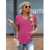 imageATHMILE Womens Summer Shirt V Neck Casual Tshirts Puff Sleeve Tops for Women Trendy 2025 Tunic Solid ColorHot Pink