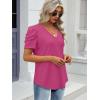imageATHMILE Womens Summer Shirt V Neck Casual Tshirts Puff Sleeve Tops for Women Trendy 2025 Tunic Solid ColorHot Pink