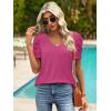 imageATHMILE Womens Summer Shirt V Neck Casual Tshirts Puff Sleeve Tops for Women Trendy 2025 Tunic Solid ColorHot Pink