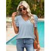 imageATHMILE Womens Summer Shirt V Neck Casual Tshirts Puff Sleeve Tops for Women Trendy 2025 Tunic Solid ColorIce Blue