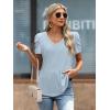 imageATHMILE Womens Summer Shirt V Neck Casual Tshirts Puff Sleeve Tops for Women Trendy 2025 Tunic Solid ColorIce Blue