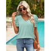 imageATHMILE Womens Summer Shirt V Neck Casual Tshirts Puff Sleeve Tops for Women Trendy 2025 Tunic Solid ColorLake Green