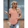 imageATHMILE Womens Summer Shirt V Neck Casual Tshirts Puff Sleeve Tops for Women Trendy 2025 Tunic Solid ColorPink