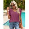 imageATHMILE Womens Summer Shirt V Neck Casual Tshirts Puff Sleeve Tops for Women Trendy 2025 Tunic Solid ColorPurple Red