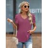 imageATHMILE Womens Summer Shirt V Neck Casual Tshirts Puff Sleeve Tops for Women Trendy 2025 Tunic Solid ColorPurple Red