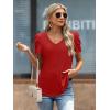 imageATHMILE Womens Summer Shirt V Neck Casual Tshirts Puff Sleeve Tops for Women Trendy 2025 Tunic Solid ColorRed