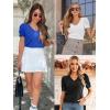 imageATHMILE Womens Summer Shirt V Neck Casual Tshirts Puff Sleeve Tops for Women Trendy 2025 Tunic Solid ColorRed