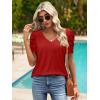 imageATHMILE Womens Summer Shirt V Neck Casual Tshirts Puff Sleeve Tops for Women Trendy 2025 Tunic Solid ColorRed