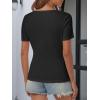 imageATHMILE Womens Summer Short Sleeve V Neck Ribbed Knit Button Tunic Henley Solid Color Trendy BasicTeeBlack