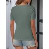 imageATHMILE Womens Summer Short Sleeve V Neck Ribbed Knit Button Tunic Henley Solid Color Trendy BasicTeeBluegrey