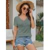 imageATHMILE Womens Summer Short Sleeve V Neck Ribbed Knit Button Tunic Henley Solid Color Trendy BasicTeeBluegrey