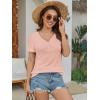 imageATHMILE Womens Summer Short Sleeve V Neck Ribbed Knit Button Tunic Henley Solid Color Trendy BasicTeePink