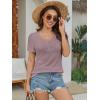 imageATHMILE Womens Summer Short Sleeve V Neck Ribbed Knit Button Tunic Henley Solid Color Trendy BasicTeeTaro