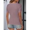 imageATHMILE Womens Summer Short Sleeve V Neck Ribbed Knit Button Tunic Henley Solid Color Trendy BasicTeeTaro