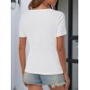 imageATHMILE Womens Summer Short Sleeve V Neck Ribbed Knit Button Tunic Henley Solid Color Trendy BasicTeeWhite