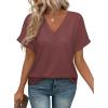 imageATHMILE V Neck T Shirts for Women Summer Tops Soft Casual Short Sleeve Cute Basic Trendy Outfits 2025Wine Red