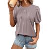 imageATHMILE Womens Cute Summer Tops Puff Short Sleeve Shirts Dressy Blouses Trendy Business Casual OutfitsGrey Purple