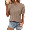 imageATHMILE Womens Cute Summer Tops Puff Short Sleeve Shirts Dressy Blouses Trendy Business Casual OutfitsKhaki