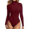 imageATHMILE Womens Mock Turtle Neck Long Sleeve Tops Bodysuit JumpsuitBurgundy