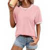 imageATHMILE Womens Short Sleeve Tops Striped Color Block T Shirts Summer Crewneck Loose Casual Tee 2025Light Pink