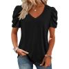 imageATHMILE Womens Summer Shirt V Neck Casual Tshirts Puff Sleeve Tops for Women Trendy 2025 Tunic Solid ColorBlack