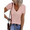 imageATHMILE Womens Summer Short Sleeve V Neck Ribbed Knit Button Tunic Henley Solid Color Trendy BasicTeePink