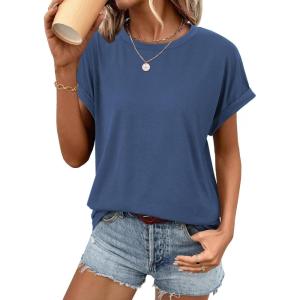 imageATHMILE Oversized Tshirts for Women Business Casual Shirts Loose Fit Short Sleeve Tops Summer Clothes Fashion Outfit 2025Blue