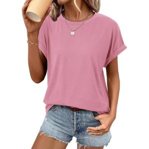 imageATHMILE Oversized Tshirts for Women Business Casual Shirts Loose Fit Short Sleeve Tops Summer Clothes Fashion Outfit 2025Pink