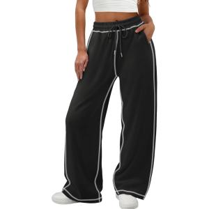 imageATHMILE Women Sweatpants Soft Jogging Straight Pajama Sweats Wide Leg Sweatpants Women Lounge Pants Joggers 2025Black