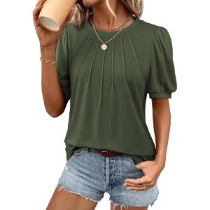 imageATHMILE Womens Cute Summer Tops Puff Short Sleeve Shirts Dressy Blouses Trendy Business Casual OutfitsArmygreen