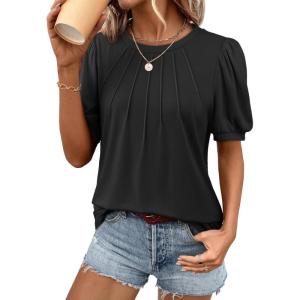 imageATHMILE Womens Cute Summer Tops Puff Short Sleeve Shirts Dressy Blouses Trendy Business Casual OutfitsBlack