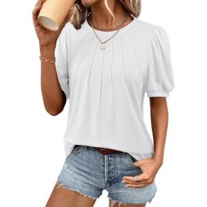 imageATHMILE Womens Cute Summer Tops Puff Short Sleeve Shirts Dressy Blouses Trendy Business Casual OutfitsWhite